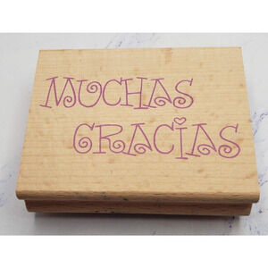 Muchas Gracias Elegant Script Wood Mounted Rubber Stamp Greenbrier